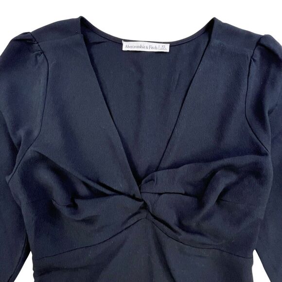 Abercrombie & Fitch Twist Front Top Women’s XS Black Long Sleeve Cropped Blouse - Picture 3 of 11